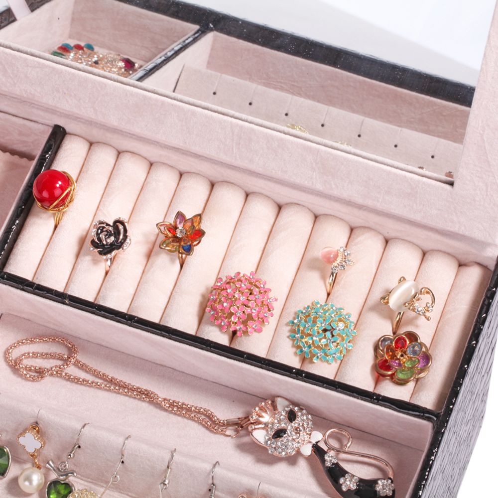 Crocodile Faux Leather jewelry storage box with 3 drawers | ZG156