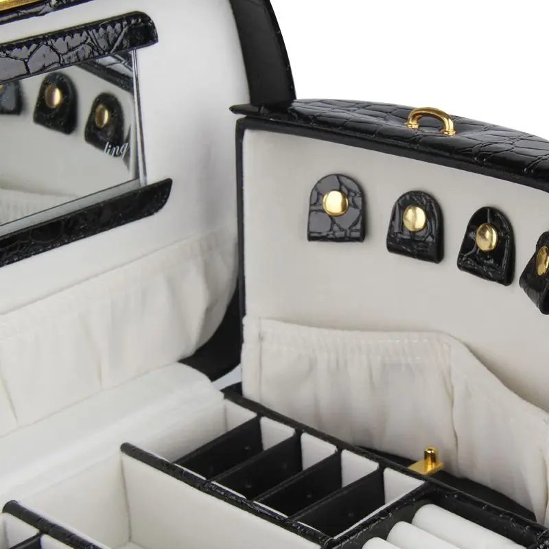 Oval croc-effect faux leather jewelry box with travel case and drawer | ZG152