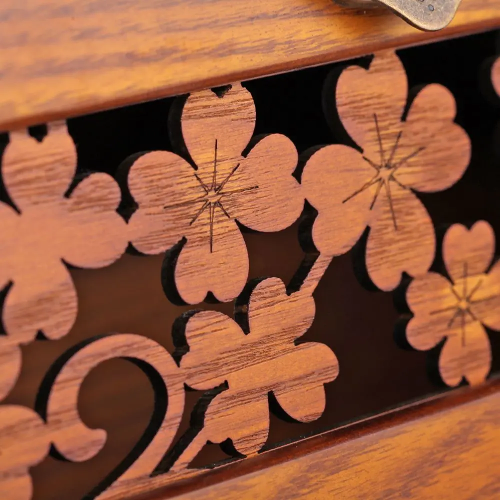 Vintage Carved Wooden Jewelry Box with Wood Handles | MG03