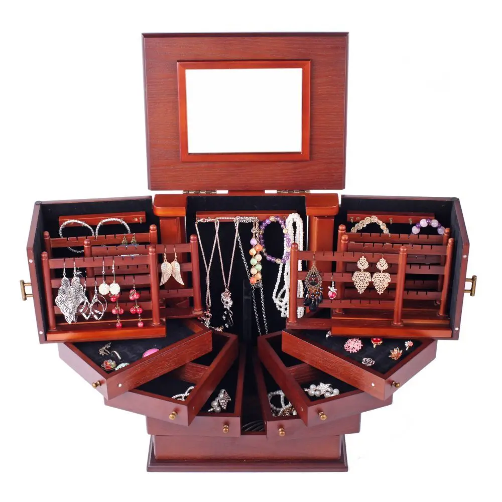 Grand Wooden Jewelry Cabinet with 7 Rotating Drawers | MG18
