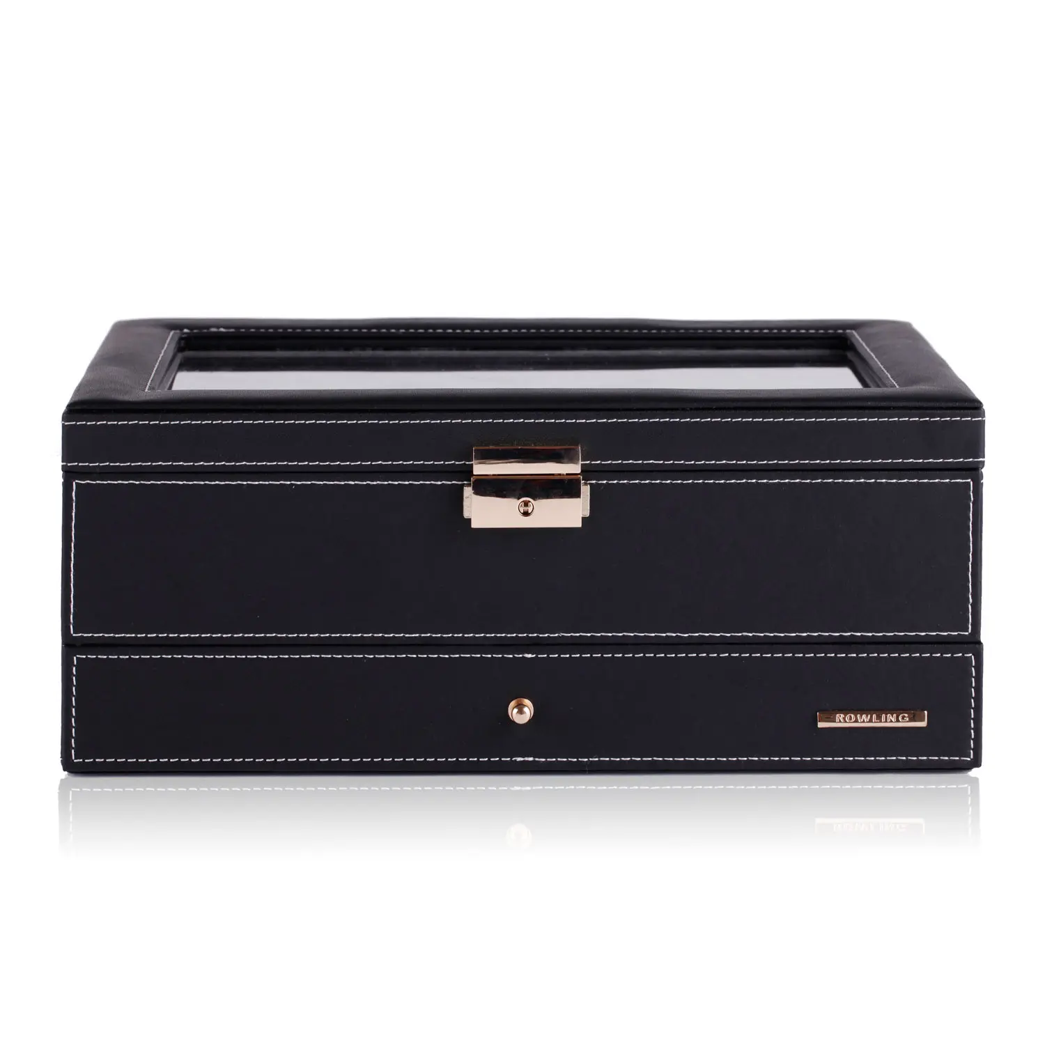 Double layer Black artificial leather Men’s Luxury 12 Slots watch box and jewelry storage box with window | BG051