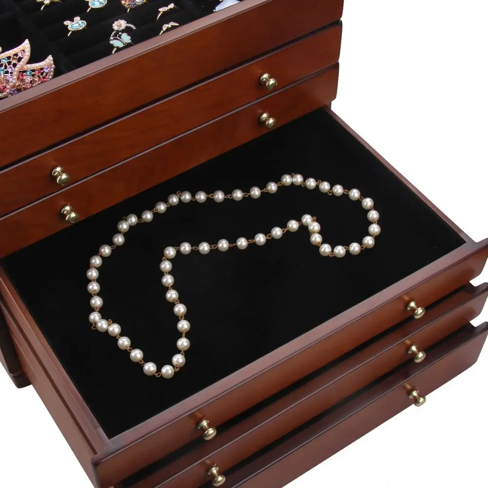 Grand 5 drawers Wooden Jewelry Organizer with Mirror Lid | MG08