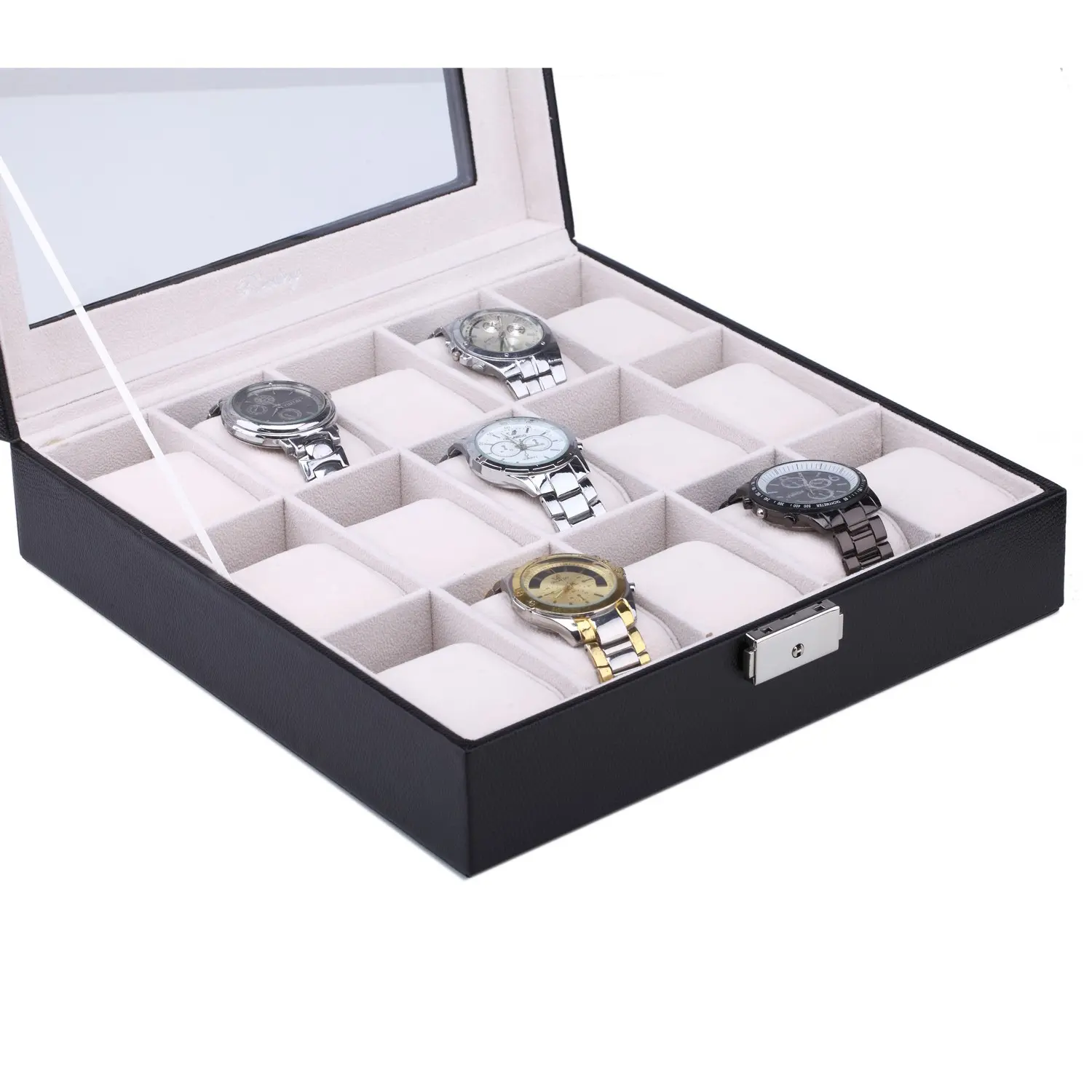 Black Lizard Men’s Luxury 15 Slots PU watch box with glass window | BG050