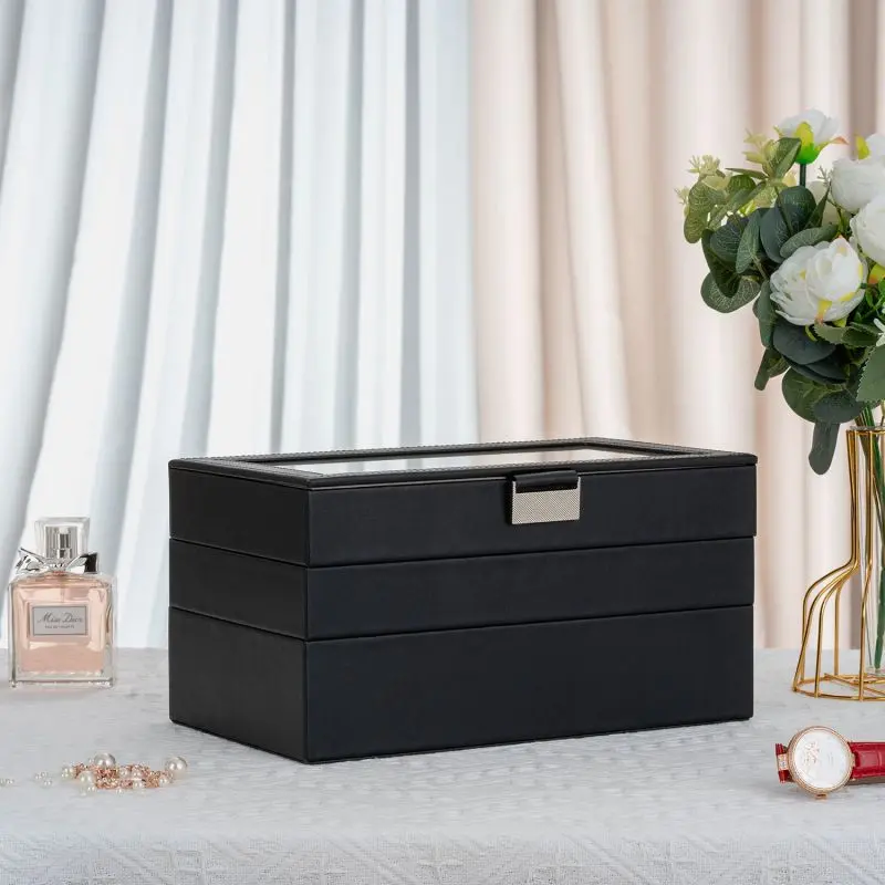 Three-Tier Faux Leather Jewelry Organizer with Separate Trays | ZG253
