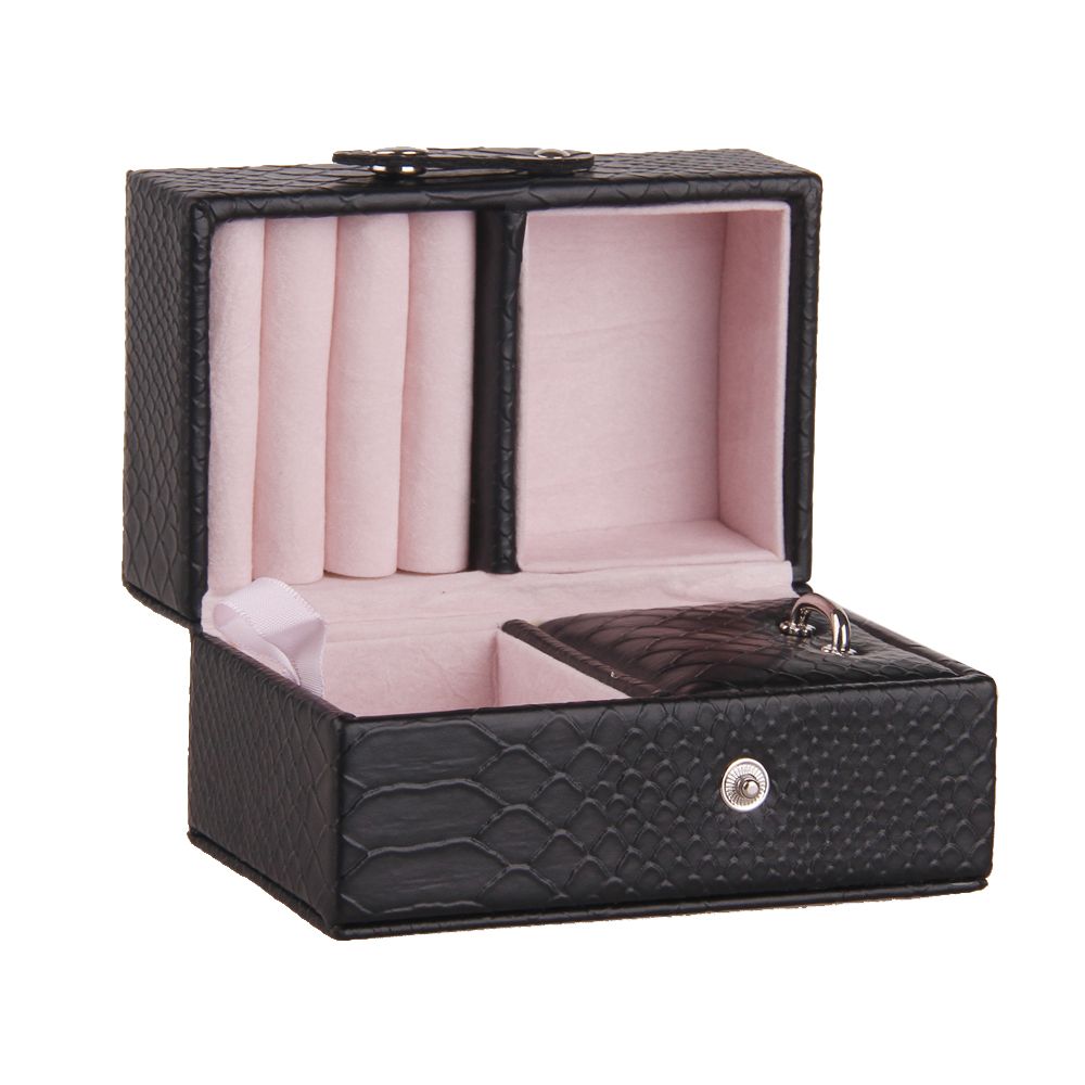 Stylish arched faux leather jewelry box with portable interior pocket | ZG150