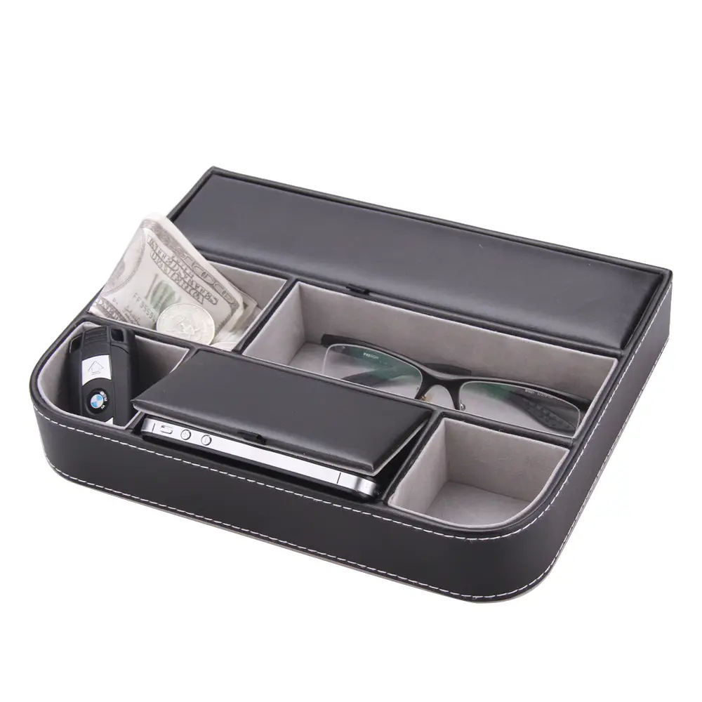 Modern Black Leather Desk Tray Keys Coins Remote Holder | WG017