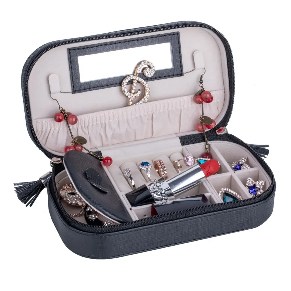 Chic Faux Leather Jewelry Case with Zipper and Tassel | ZG210