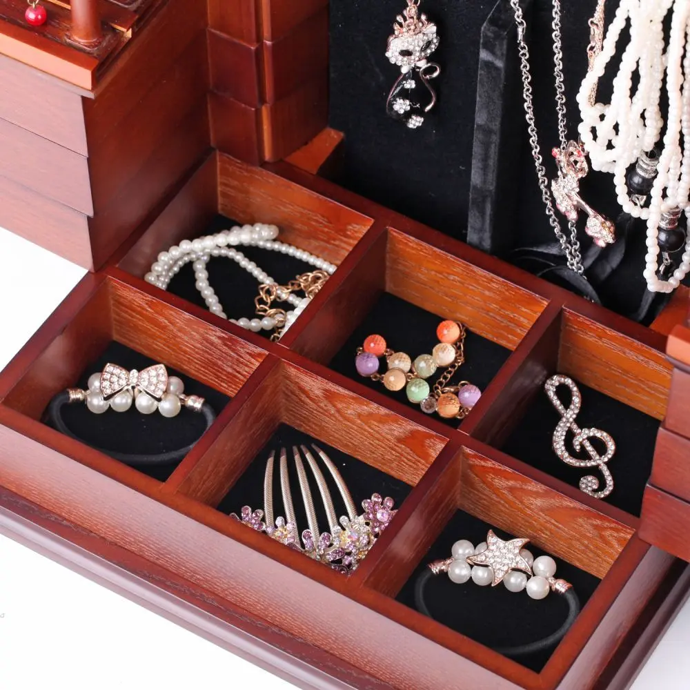 Grand Wooden Jewelry Cabinet with 7 Rotating Drawers | MG18
