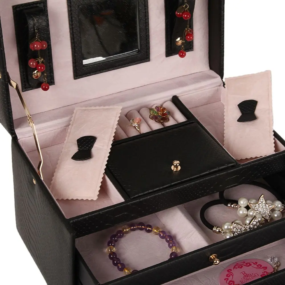 Classic Rectangle Faux Leather Jewelry Box with Snake Print | ZG091