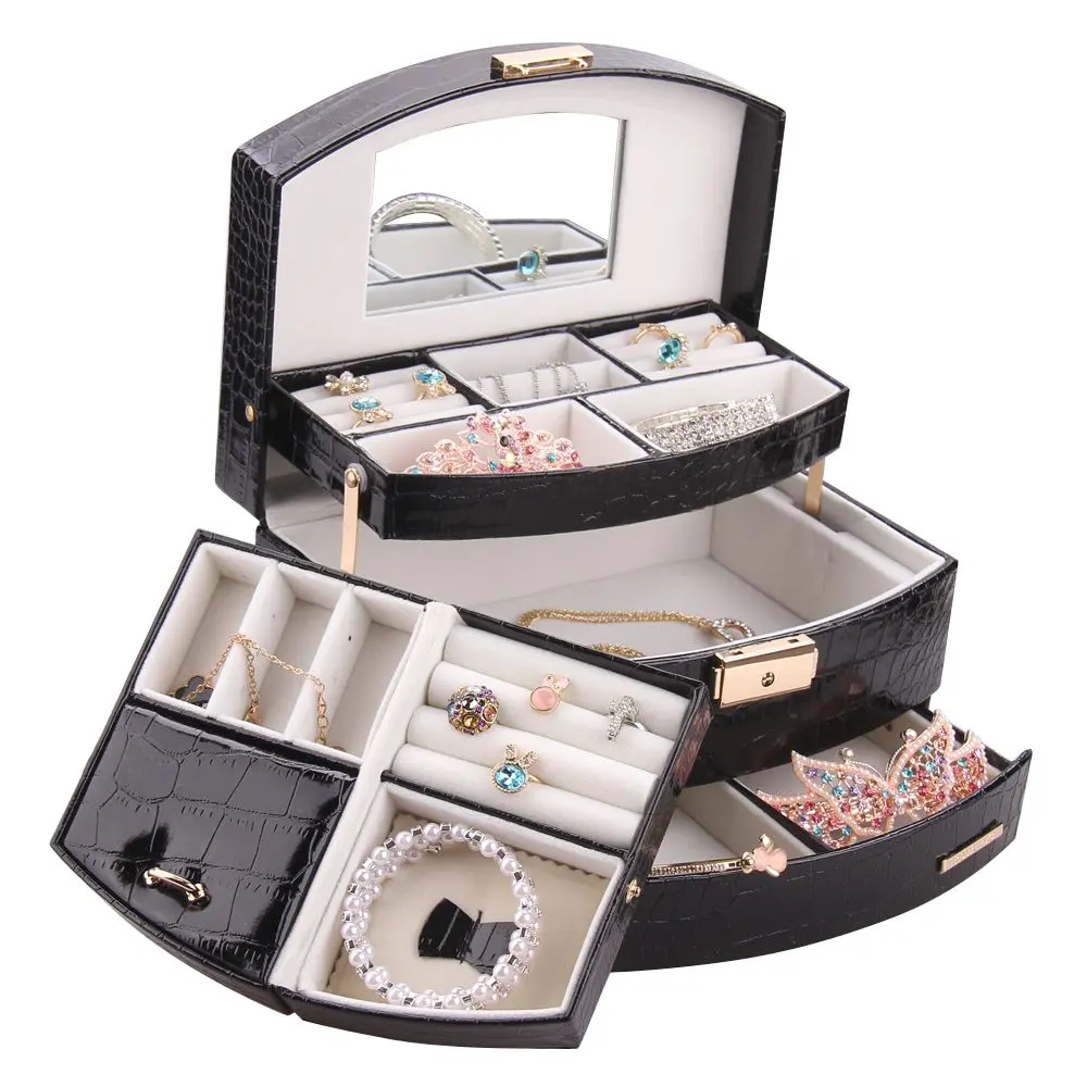 Automatic Opening Faux Leather Jewelry Box with Inner Pouch | ZG172