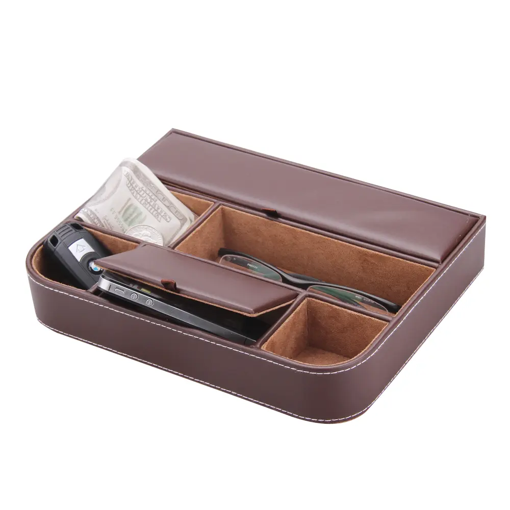 Modern Black Leather Desk Tray Keys Coins Remote Holder | WG017