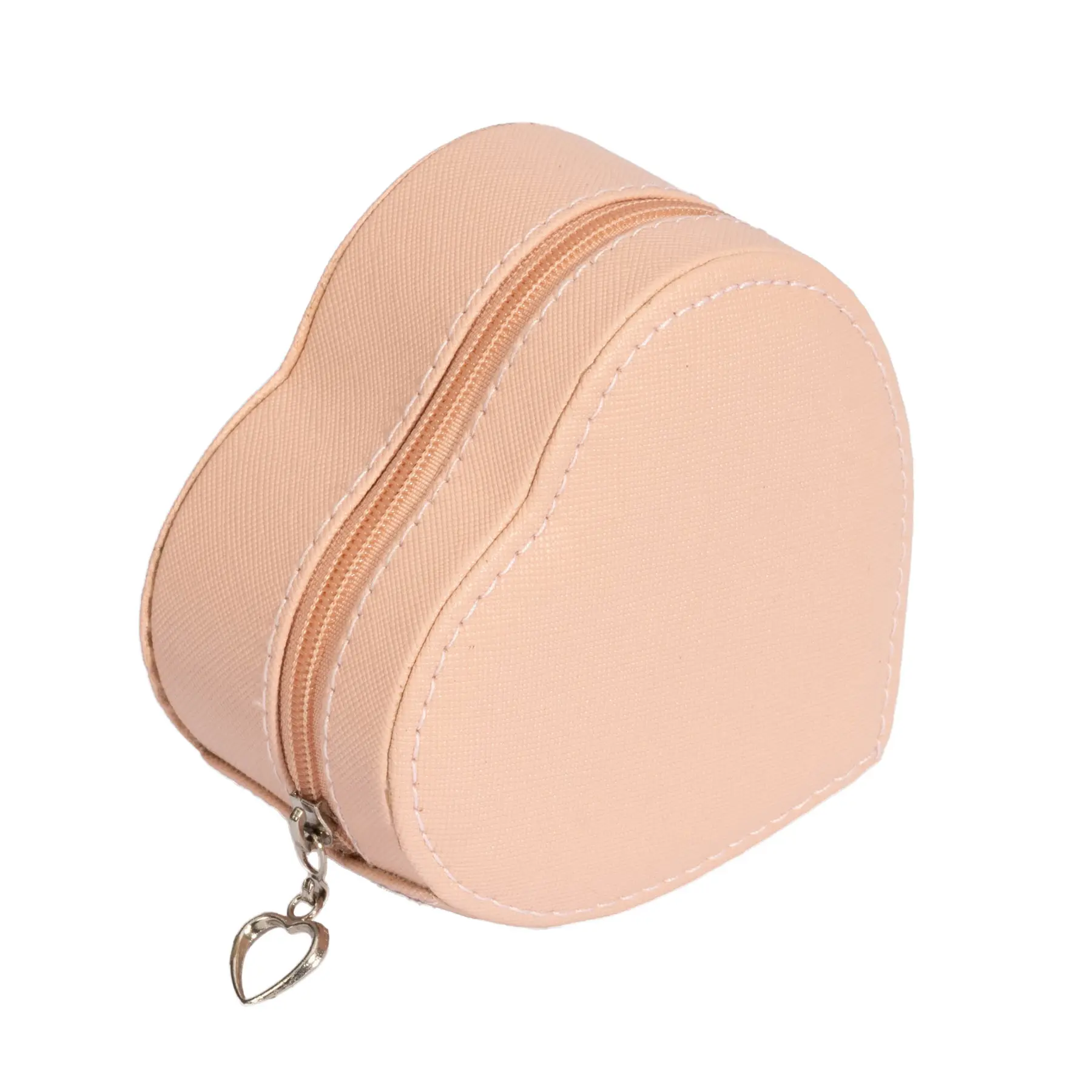 Portable Heart-Shaped Faux Leather Jewelry Box with Zipper | ZG256