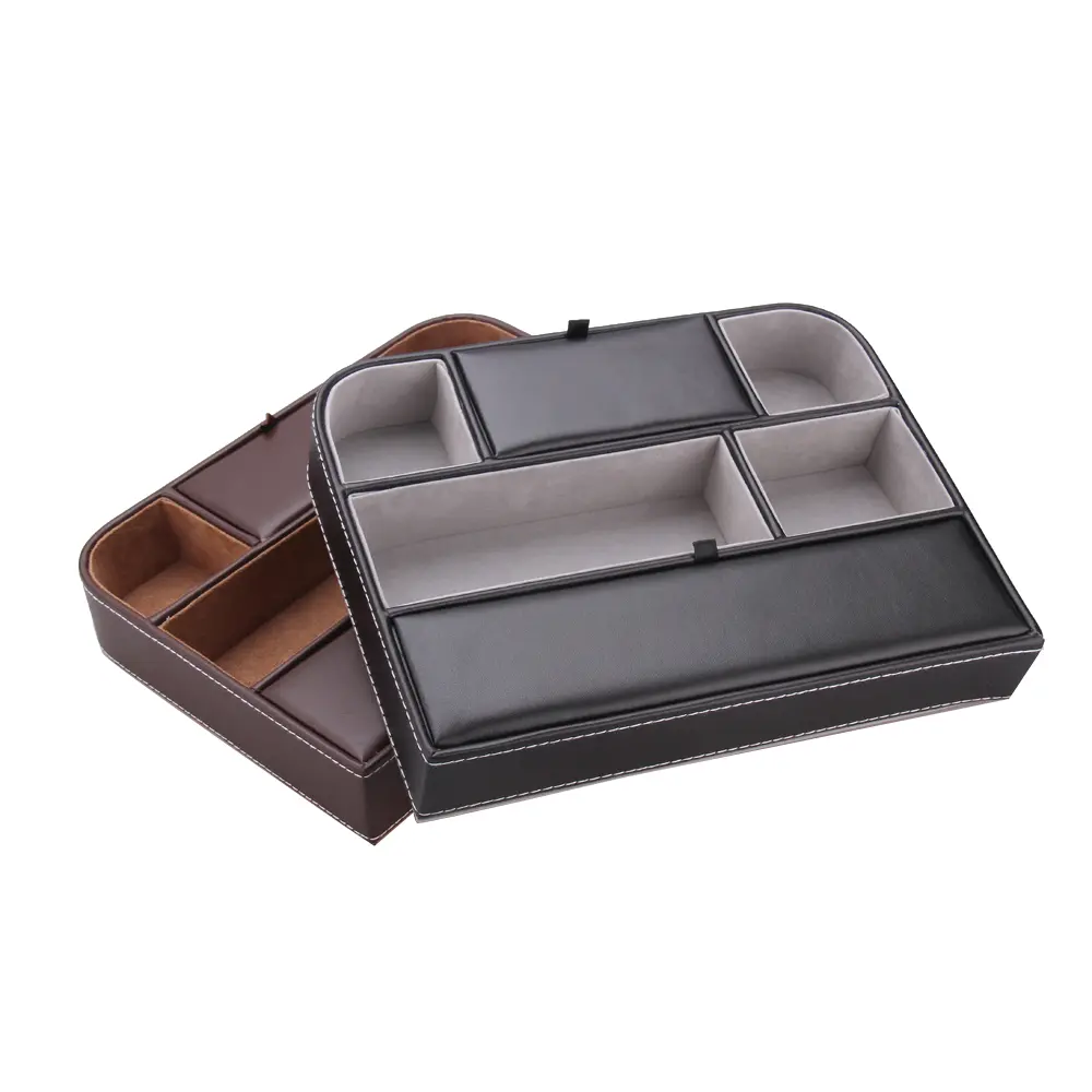 Modern Black Leather Desk Tray Keys Coins Remote Holder | WG017