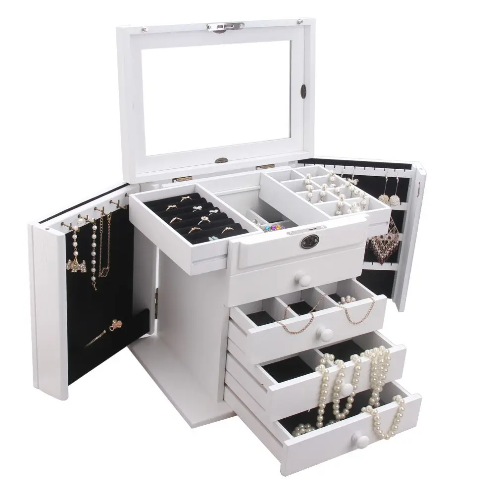 Large Wooden Jewelry Organizer with 3 Drawers and Side Doors | MG02