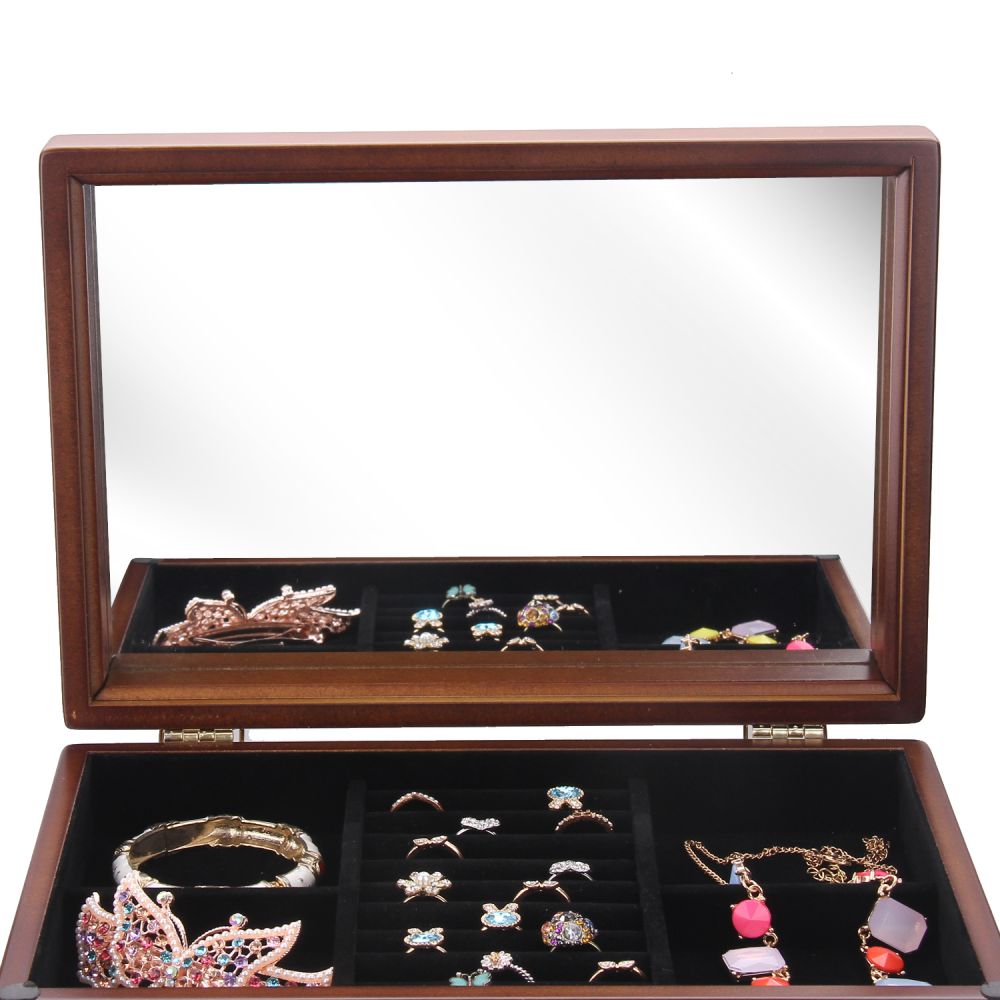 Grand 5 drawers Wooden Jewelry Organizer with Mirror Lid | MG08