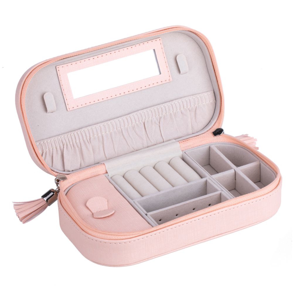 Chic Faux Leather Jewelry Case with Zipper and Tassel | ZG210