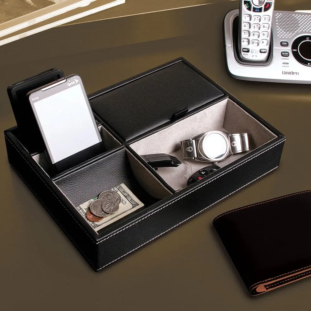 Premium Leather Desktop Organizer Tray for Stylish Home Storage WG015