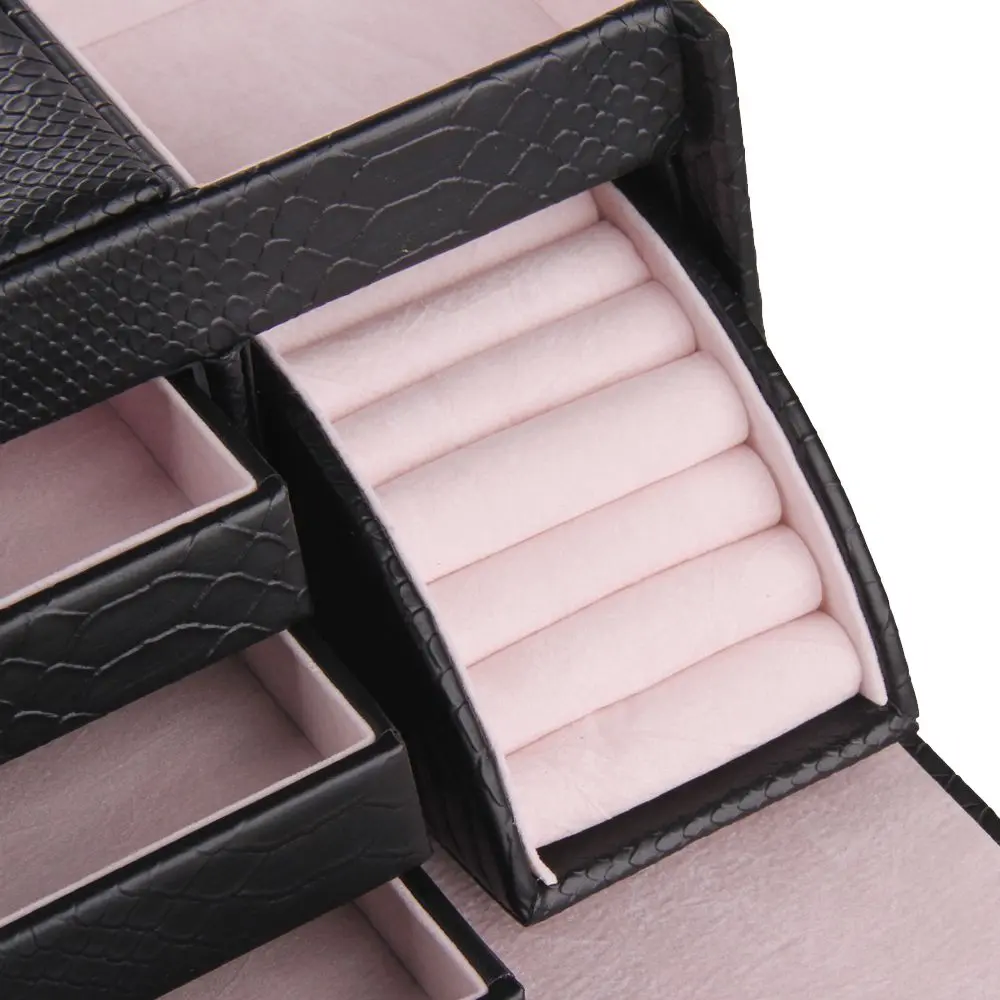 Stylish arched faux leather jewelry box with portable interior pocket | ZG150