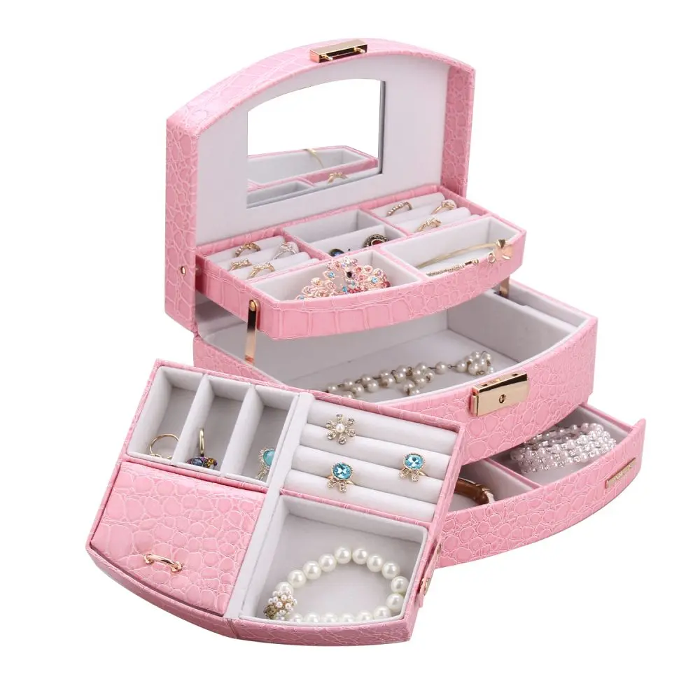 Automatic Opening Faux Leather Jewelry Box with Inner Pouch | ZG172