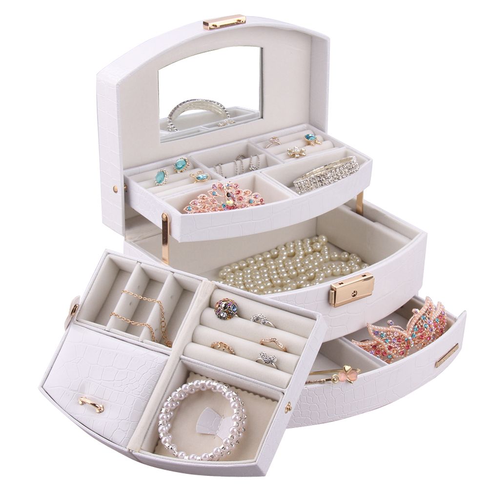 Automatic Opening Faux Leather Jewelry Box with Inner Pouch | ZG172