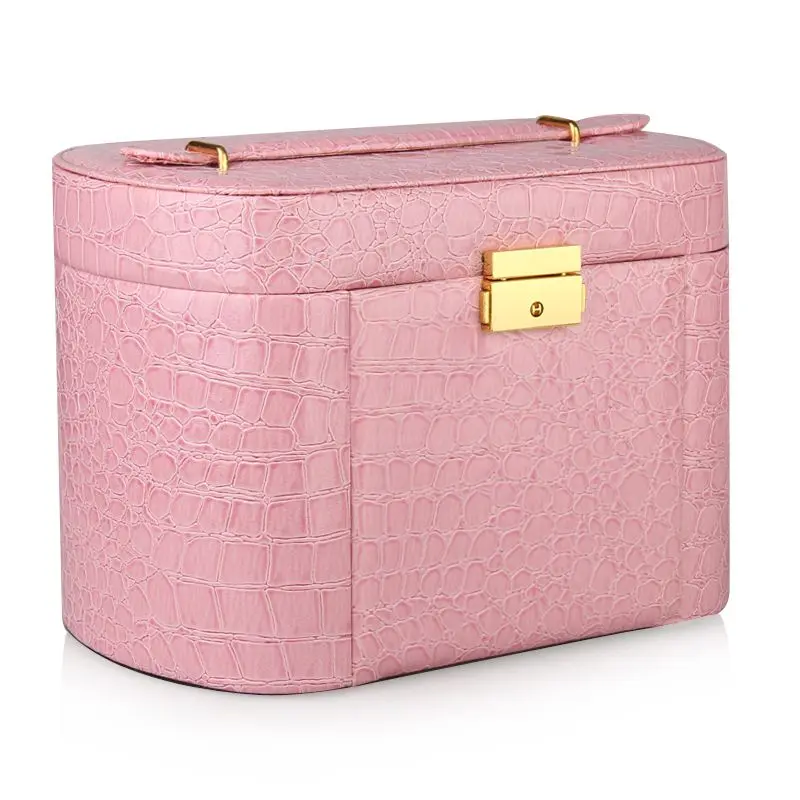 Oval croc-effect faux leather jewelry box with travel case and drawer | ZG152