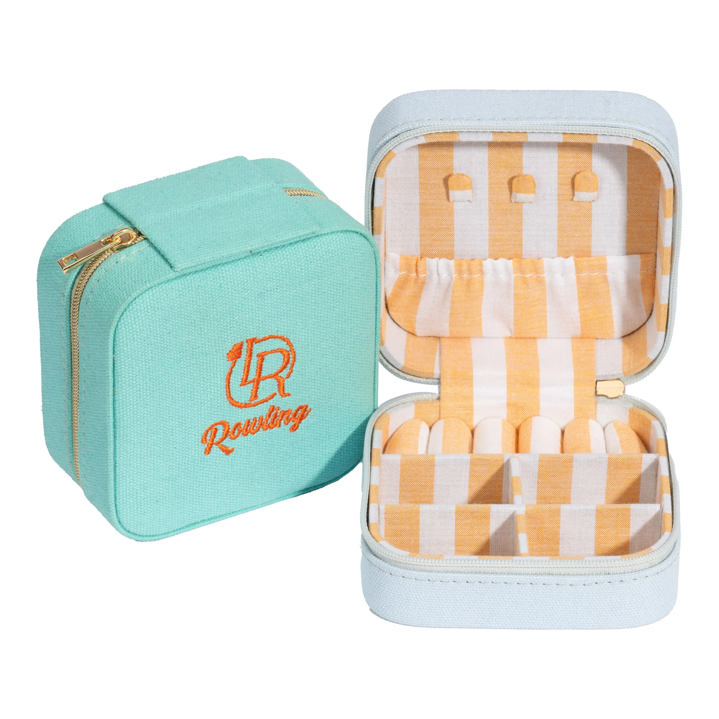 Portable Embroidered Canvas Jewelry Box with Zipper Closure | ZG255