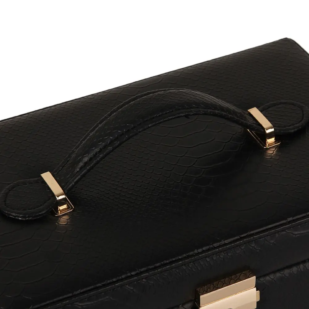 Classic Rectangle Faux Leather Jewelry Box with Snake Print | ZG091