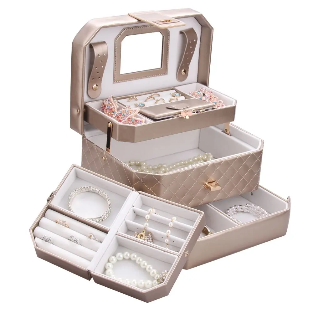 Diamond Stitched Self-Opening jewelry box with inner box | ZG223
