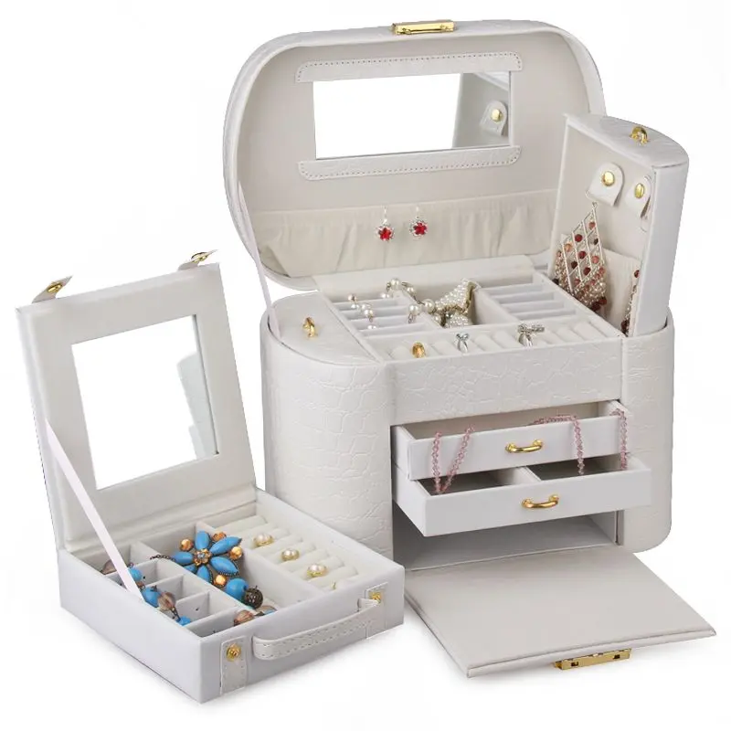 Oval croc-effect faux leather jewelry box with travel case and drawer | ZG152