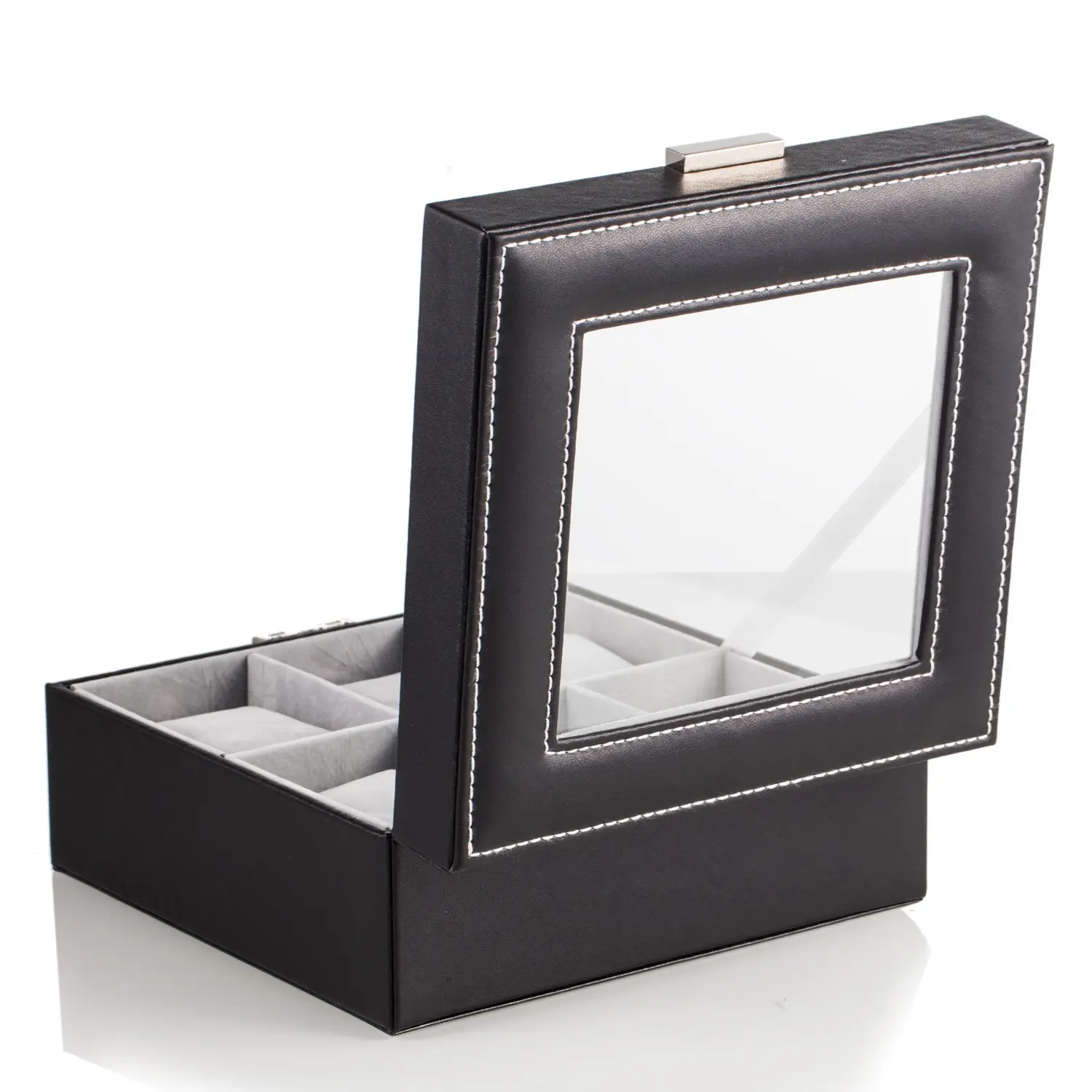 Square shaped 6 Slots PU watch box with window for men | BG021